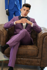 Abito taglio smoking Viola con Reverse blu